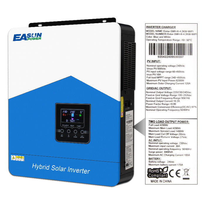 Easun Invertor solar 4.2KW 110A MPPT Controler de încărcare solară cu Wifi