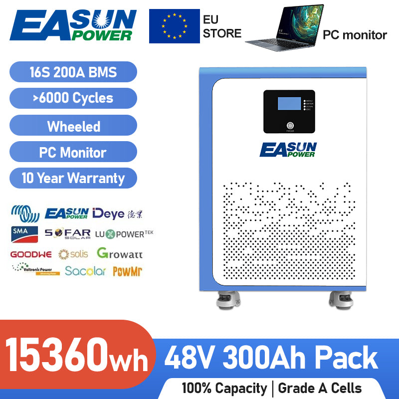Baterie LiFePO4 48 V (51,2 V) 300 Ah ~15 kWh pentru stocare fotovoltaică rezidențială | EASUN POWER