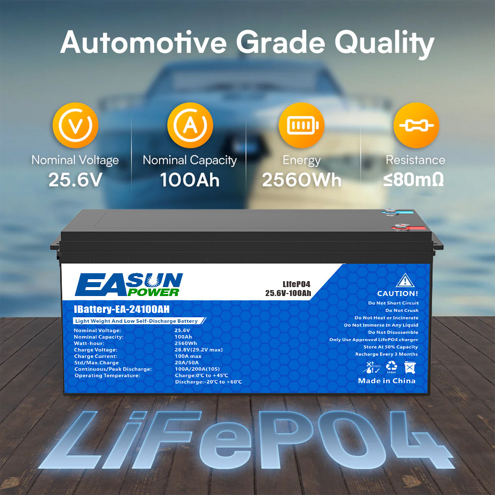 Baterie LiFePO4 24 V (25,6 V) 100 Ah ~2,56 kWh pentru stocare fotovoltaică / Off-Grid / rulotă / barcă (trolling)