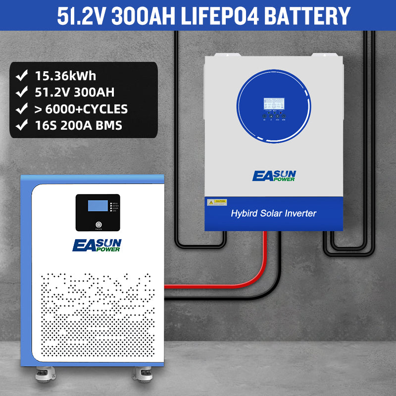 Baterie LiFePO4 48 V (51,2 V) 300 Ah ~15 kWh pentru stocare fotovoltaică rezidențială | EASUN POWER