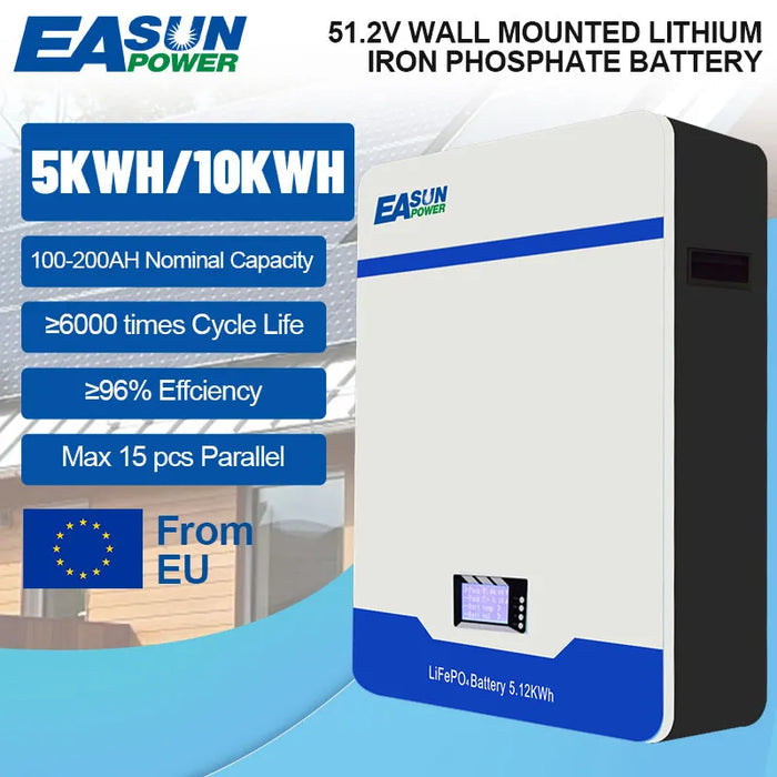 Baterie LiFePO4 48 V (51,2 V) 100/200/300 Ah (~5,12/10,24/15,36 kWh) montată pe perete pentru stocare fotovoltaică/Off-Grid