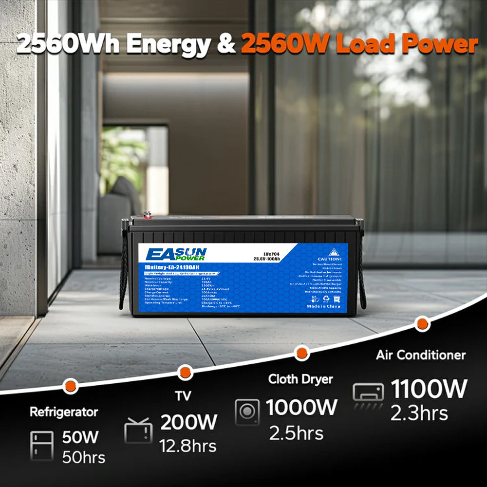 [0% TVA] Easun 25.6V 100Ah Baterie LiFePO4 pentru energie solară