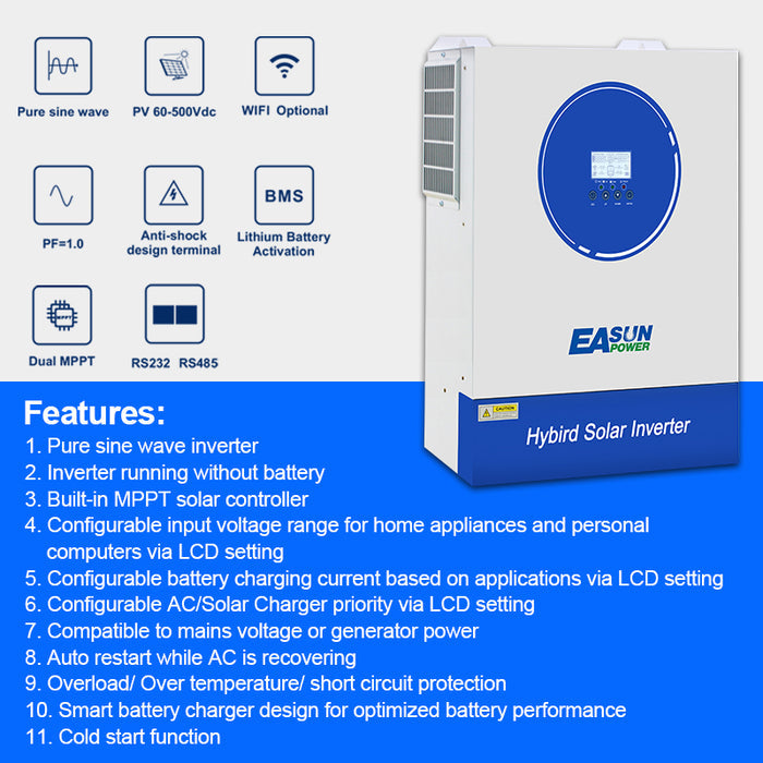 EASUN Off Grid 11KP invertor, MPPT integrat 120A/160A, WiFi