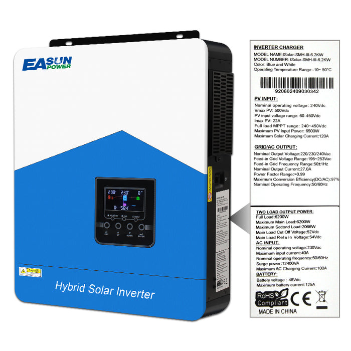 Easun Invertor solar 6.2KW 120A MPPT Controler solar WiFi încorporat
